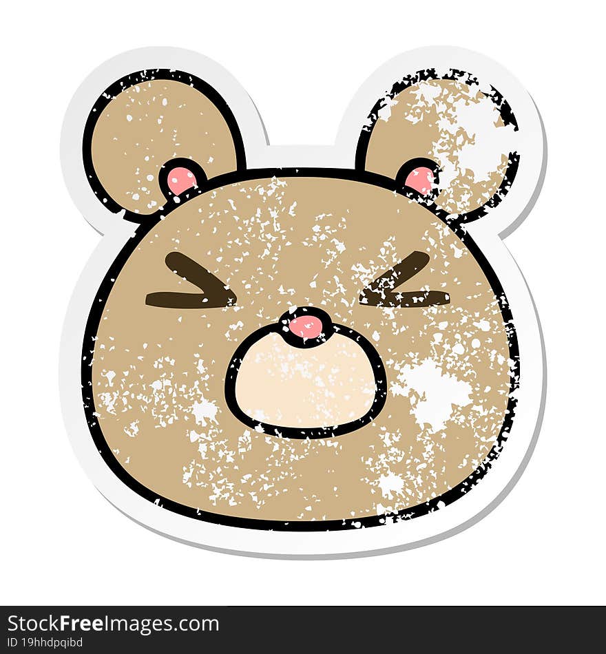 Distressed Sticker Of A Quirky Hand Drawn Cartoon Bear Face