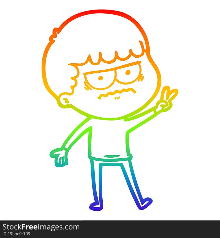 Rainbow Gradient Line Drawing Cartoon Annoyed Man