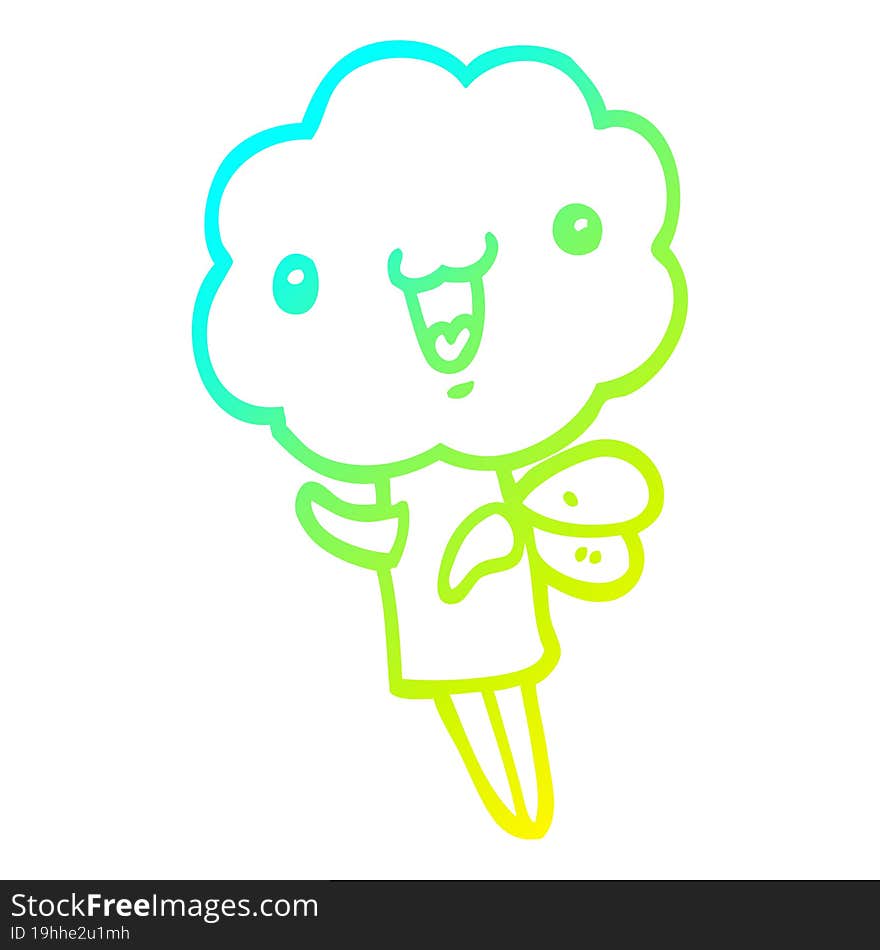 Cold Gradient Line Drawing Cute Cartoon Cloud Head Creature