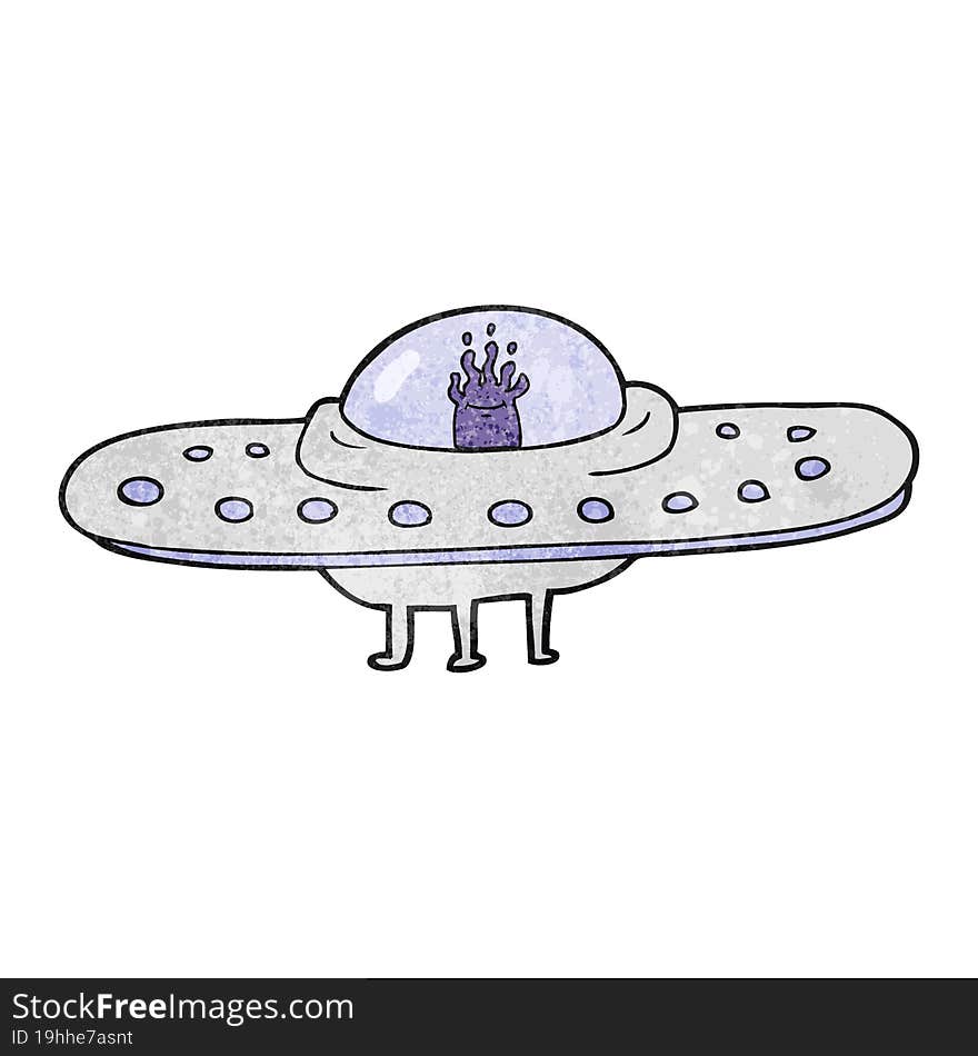 freehand textured cartoon flying saucer