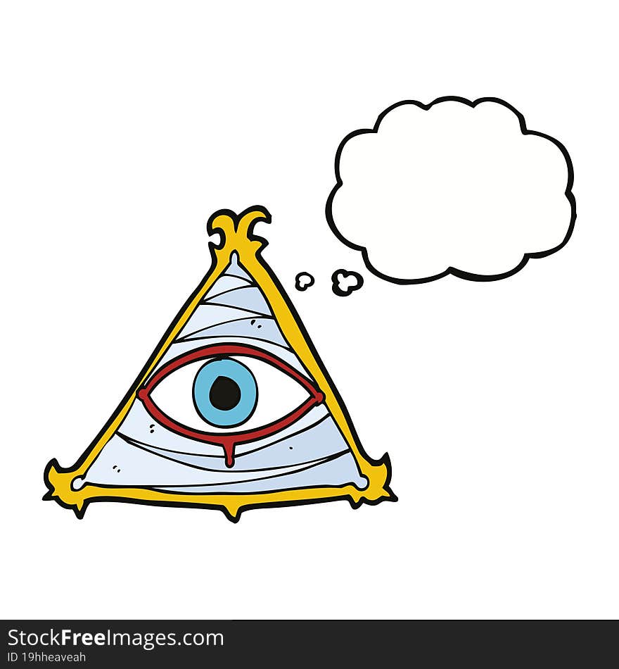 cartoon mystic eye symbol with thought bubble