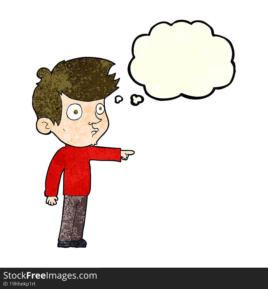 Cartoon Pointing Boy With Thought Bubble