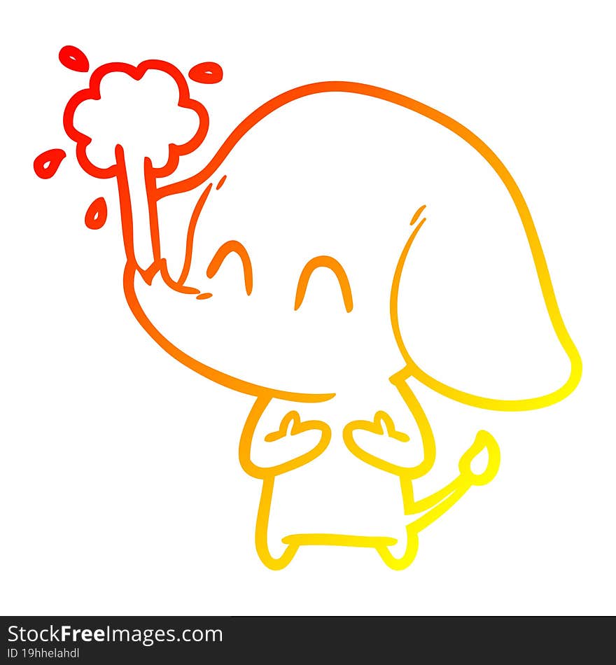 warm gradient line drawing cute cartoon elephant spouting water