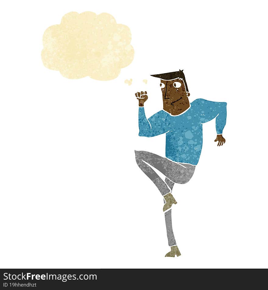 cartoon man jogging on spot with thought bubble