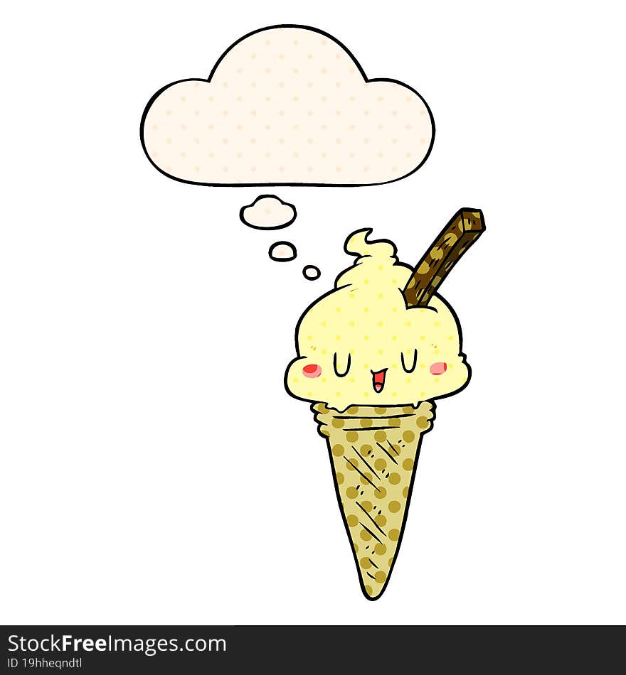 cute cartoon ice cream and thought bubble in comic book style