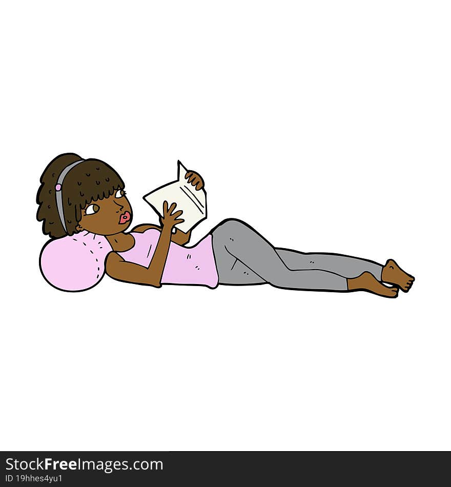 Cartoon Pretty Woman Reading Book