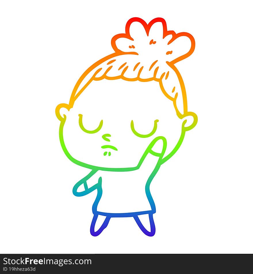 rainbow gradient line drawing of a cartoon calm woman