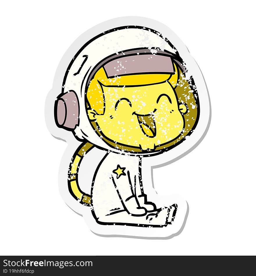 Distressed Sticker Of A Happy Cartoon Astronaut