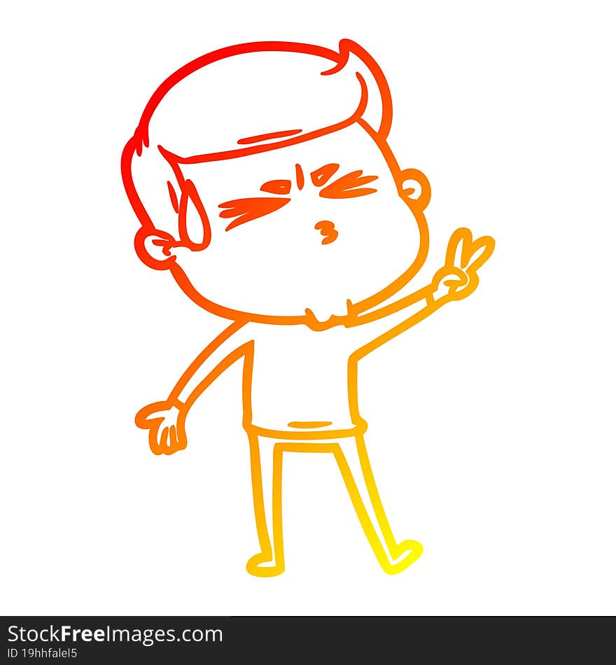 Warm Gradient Line Drawing Cartoon Man Sweating