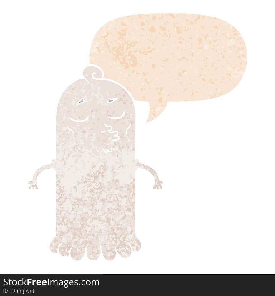 Cartoon Ghost And Speech Bubble In Retro Textured Style