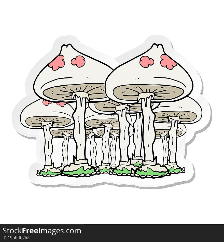 Sticker Of A Cartoon Mushrooms