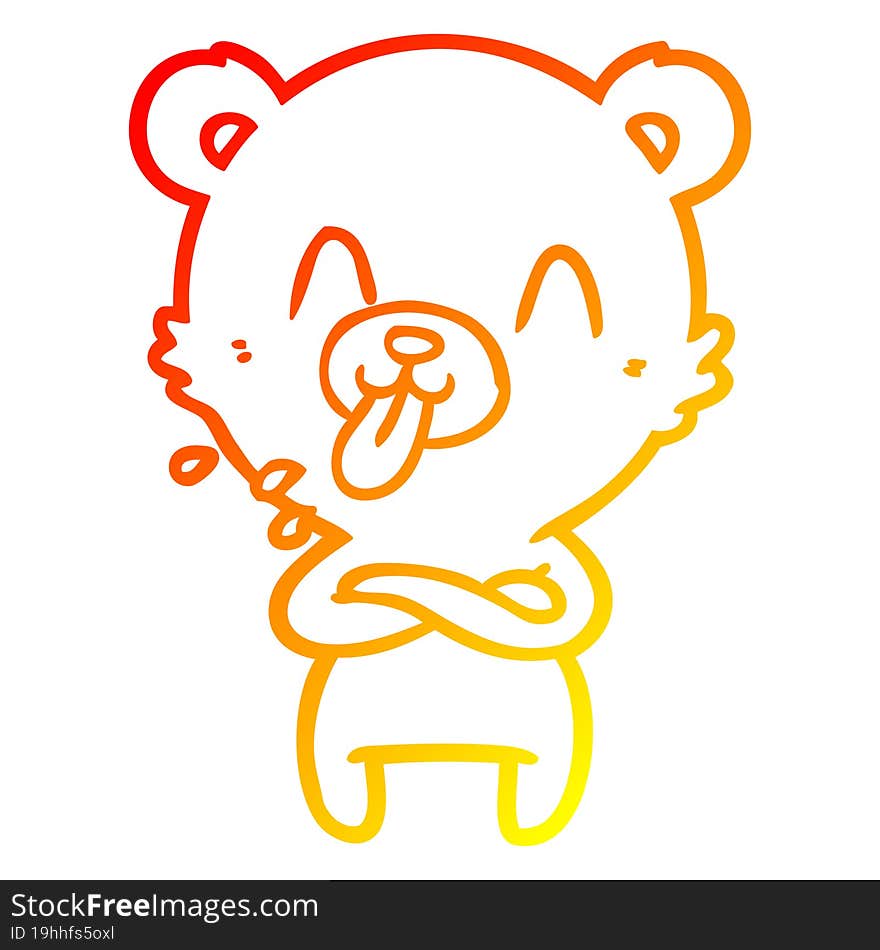 warm gradient line drawing rude cartoon polar bear sticking out tongue