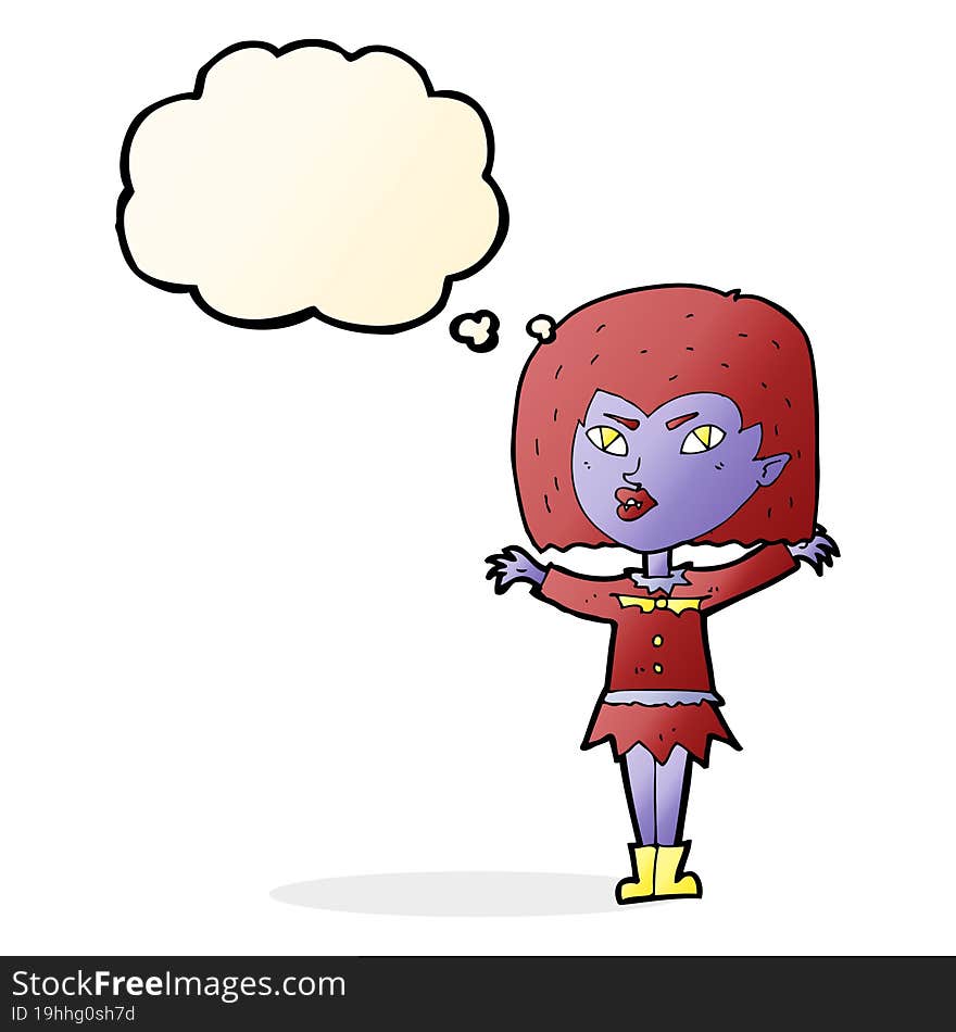 cartoon vampire girl with thought bubble