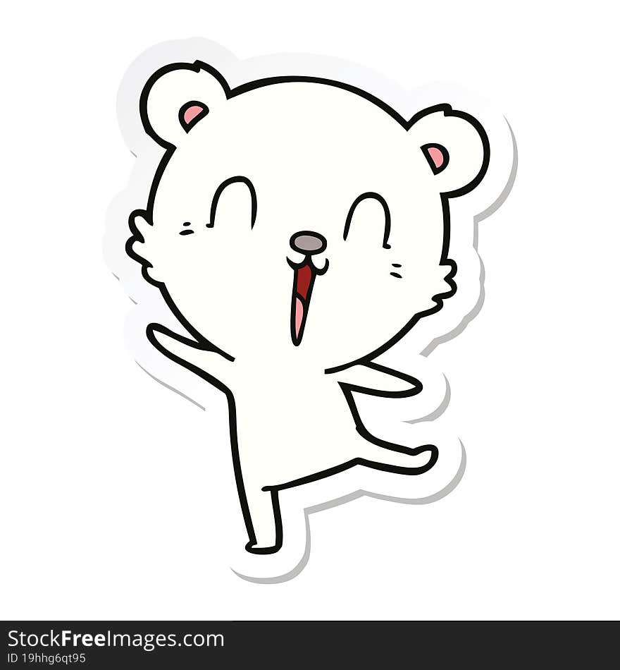 sticker of a happy cartoon polar bear dancing