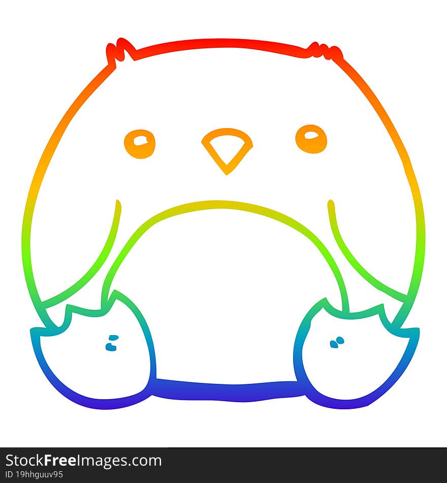 Rainbow Gradient Line Drawing Cartoon Penguin