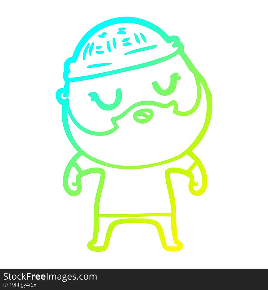 Cold Gradient Line Drawing Cute Cartoon Man With Beard