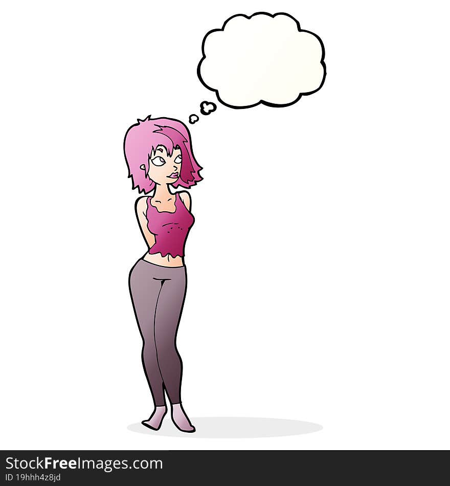 cartoon attractive girl with thought bubble