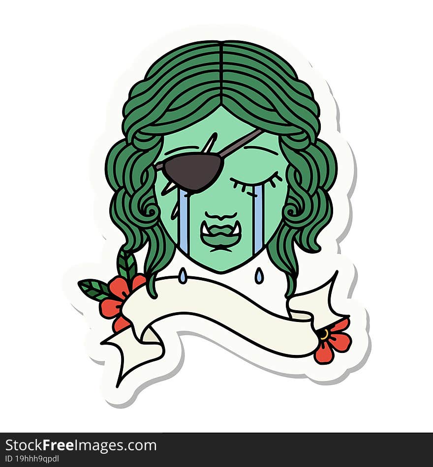 crying orc rogue character face sticker