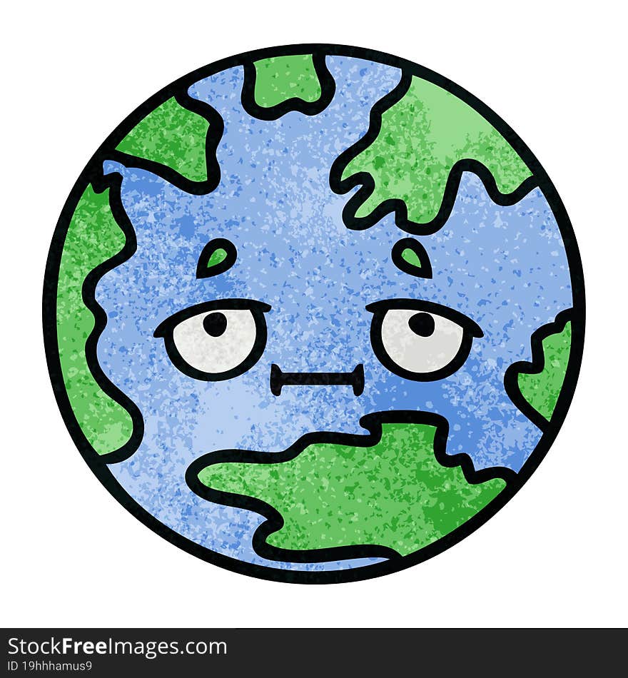 Retro Grunge Texture Cartoon Planet Earth