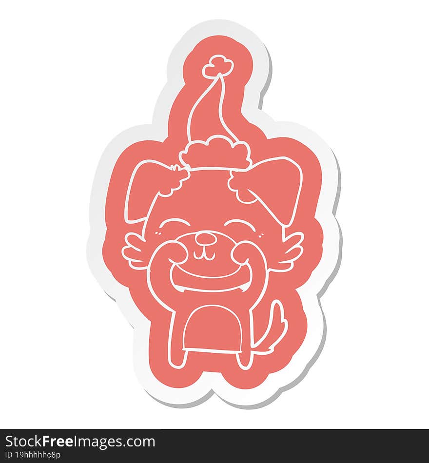 quirky cartoon  sticker of a dog wearing santa hat