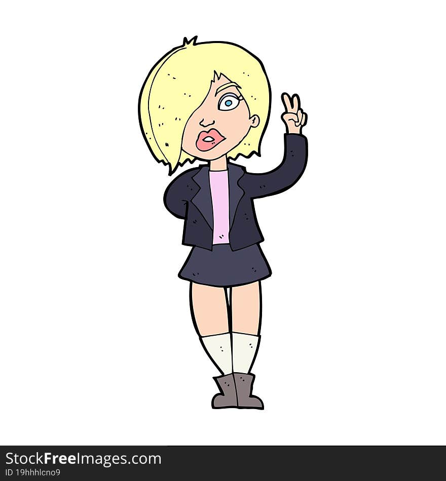 cartoon cool girl giving peace sign