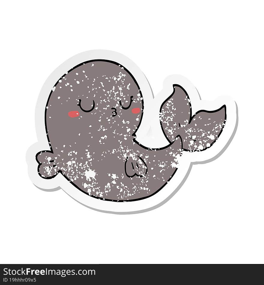 Distressed Sticker Of A Cute Cartoon Whale