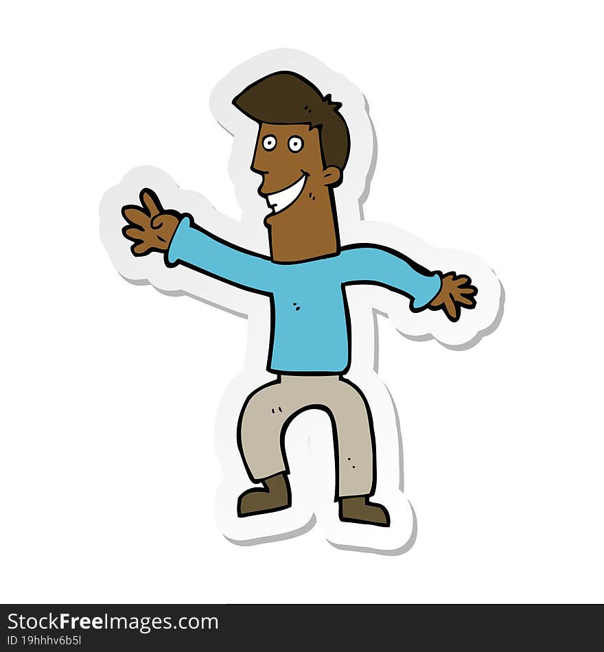 sticker of a cartoon happy man dancing