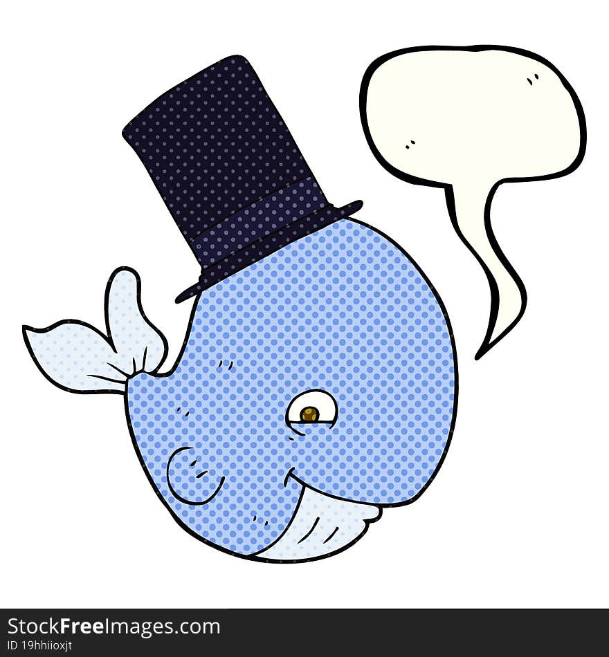 comic book speech bubble cartoon whale in top hat