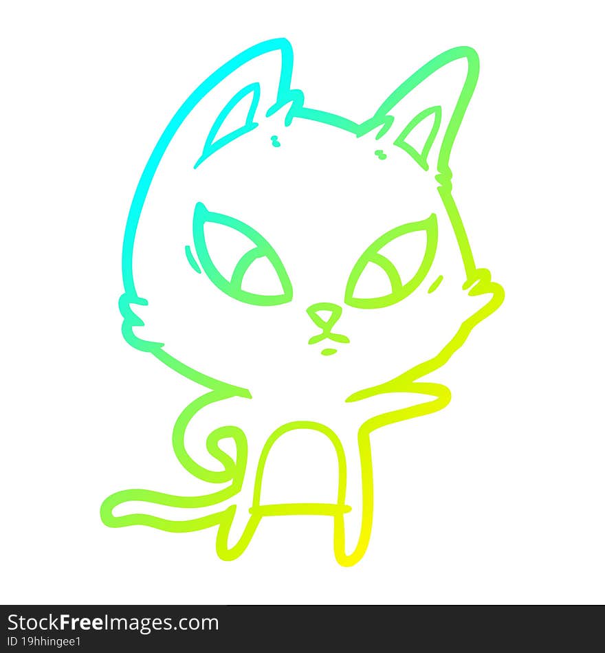 Cold Gradient Line Drawing Confused Cartoon Cat