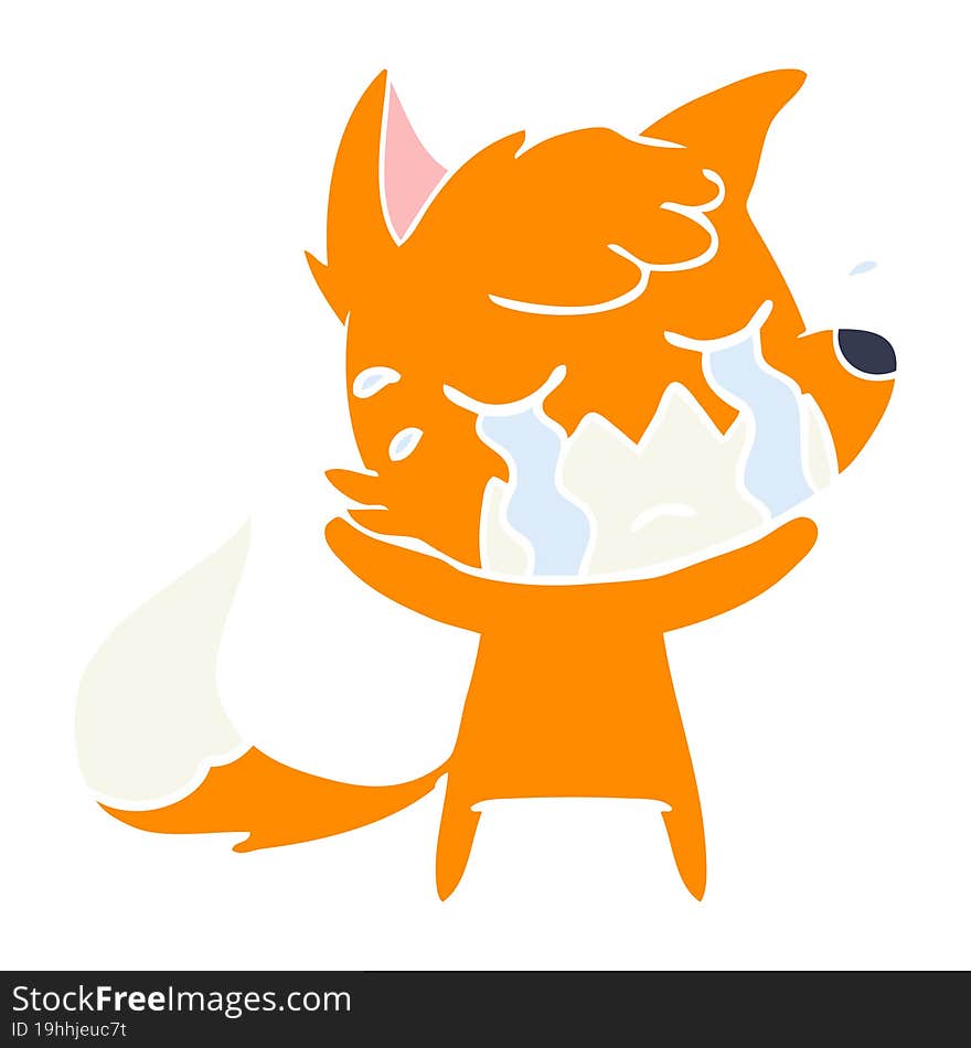 crying fox flat color style cartoon