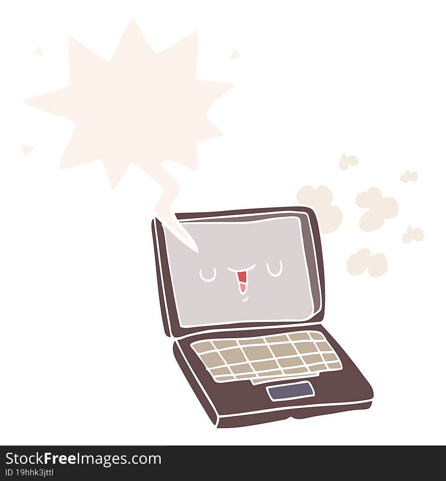 cartoon computer with speech bubble in retro style