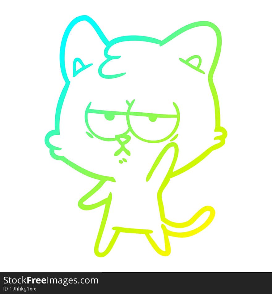 Cold Gradient Line Drawing Bored Cartoon Cat