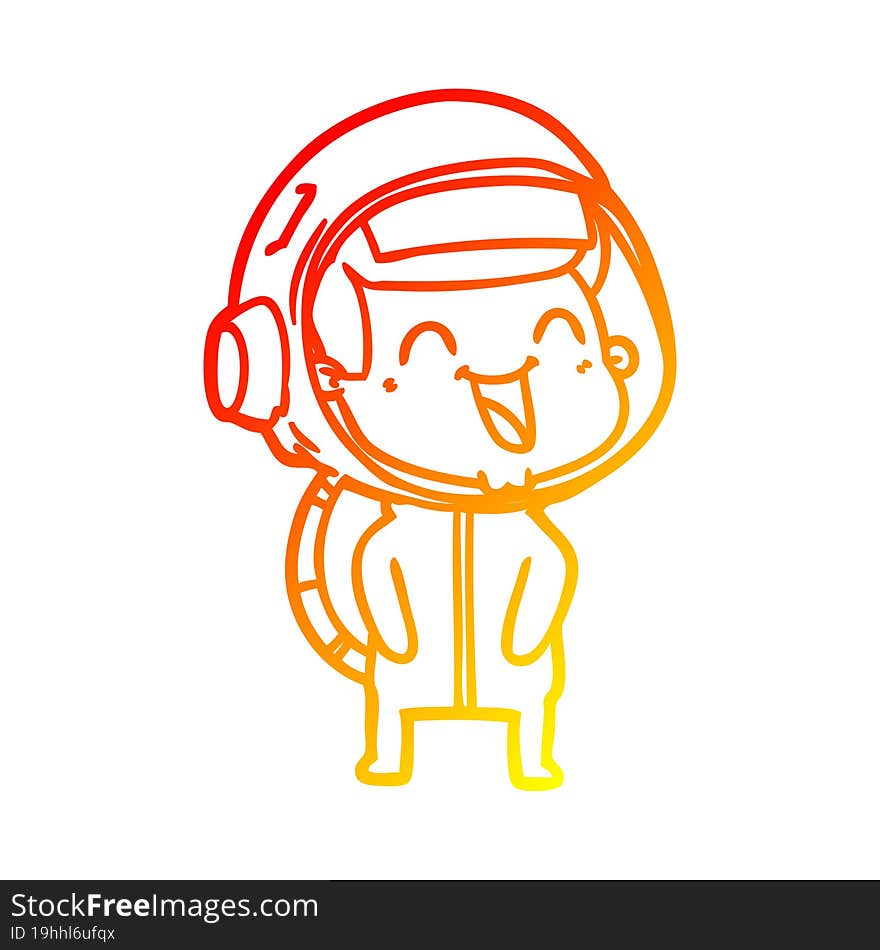 warm gradient line drawing of a happy cartoon astronaut