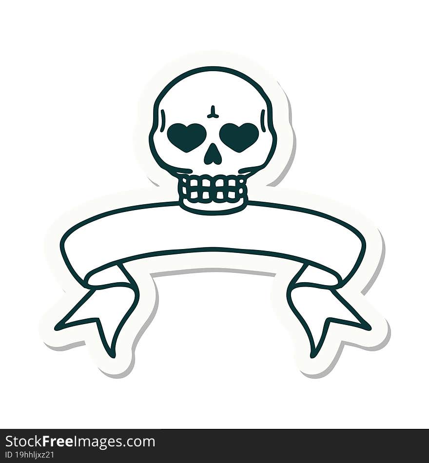 Tattoo Sticker With Banner Of A Skull