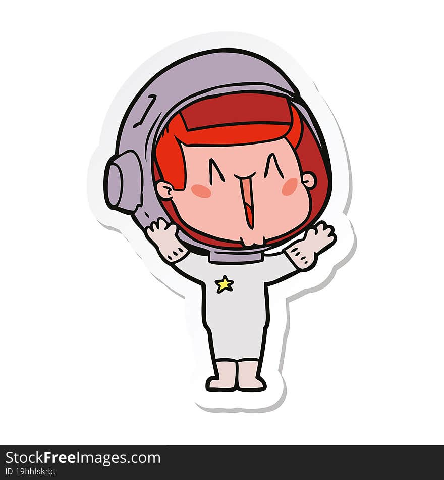 sticker of a happy cartoon astronaut