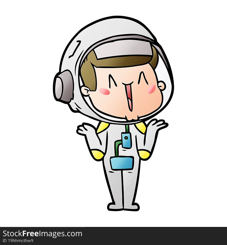 happy cartoon astronaut shrugging shoulders. happy cartoon astronaut shrugging shoulders