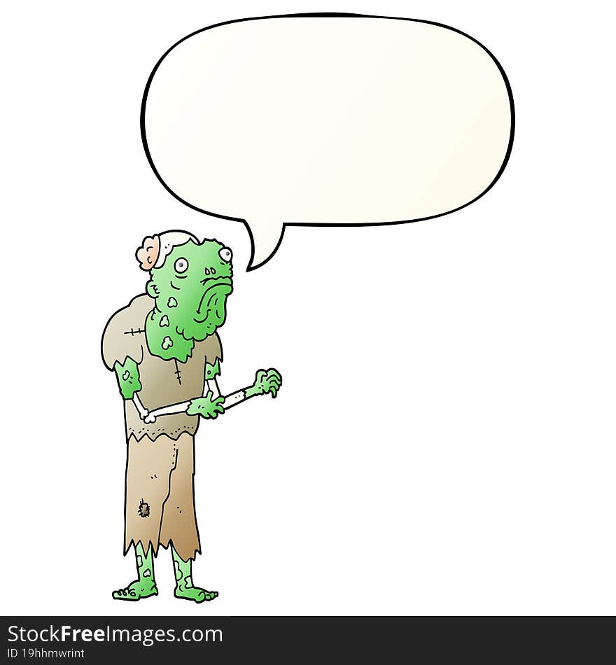 cartoon zombie and speech bubble in smooth gradient style