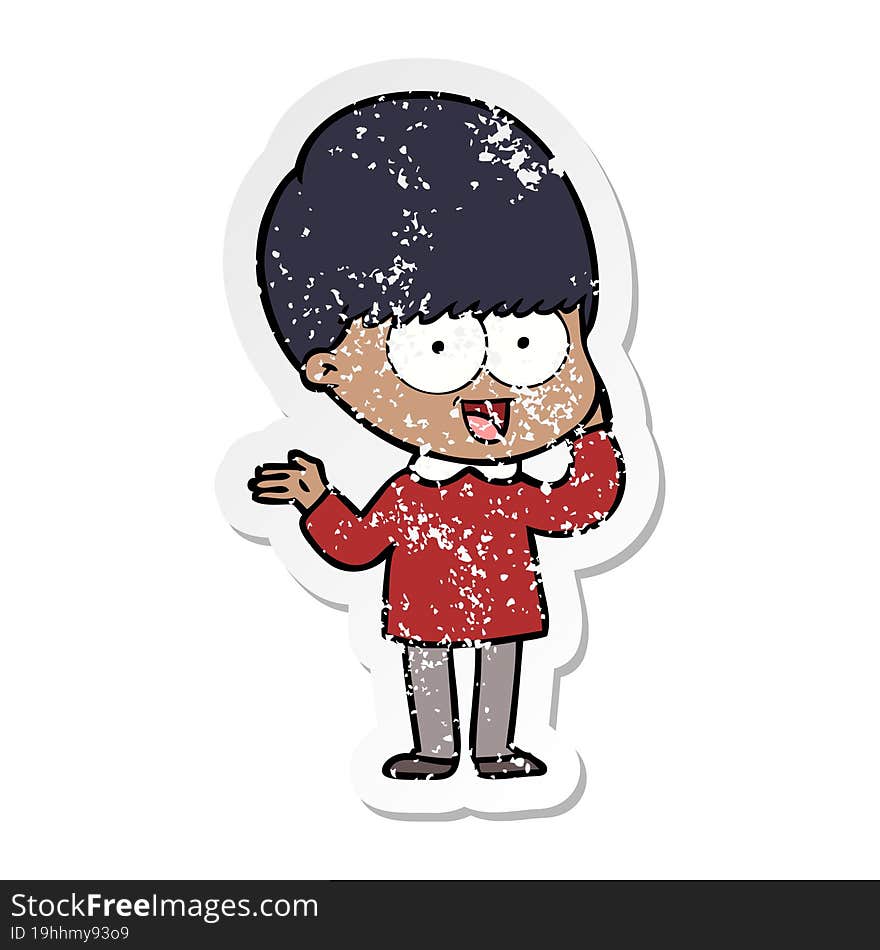 Distressed Sticker Of A Happy Cartoon Boy