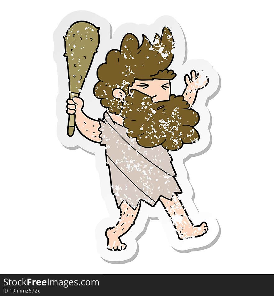 distressed sticker of a cartoon cave man