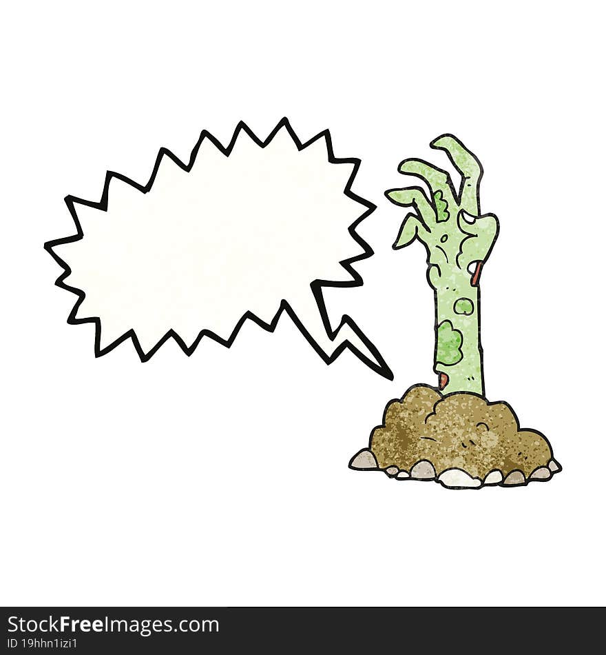 Speech Bubble Textured Cartoon Zombie Hand Rising From Ground