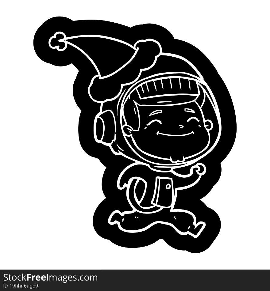 happy quirky cartoon icon of a astronaut wearing santa hat