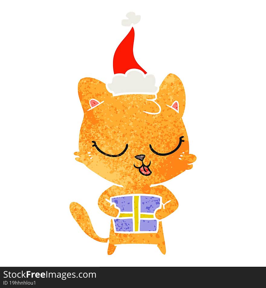 Cute Retro Cartoon Of A Cat Wearing Santa Hat