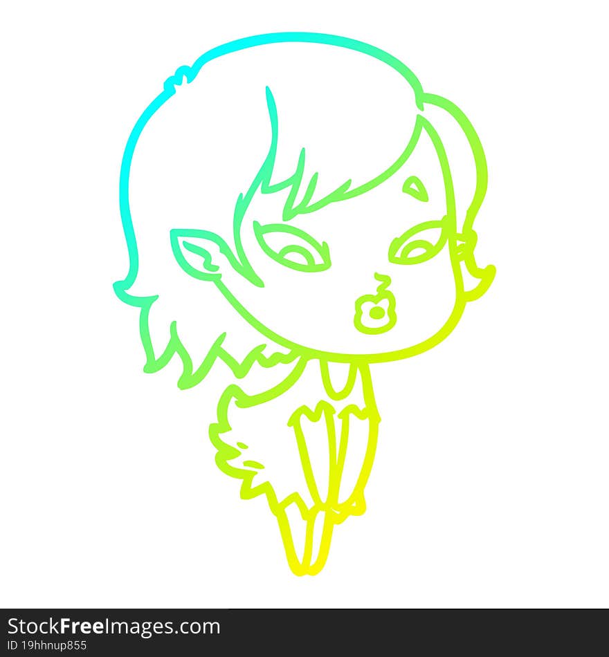 cold gradient line drawing cute cartoon vampire girl