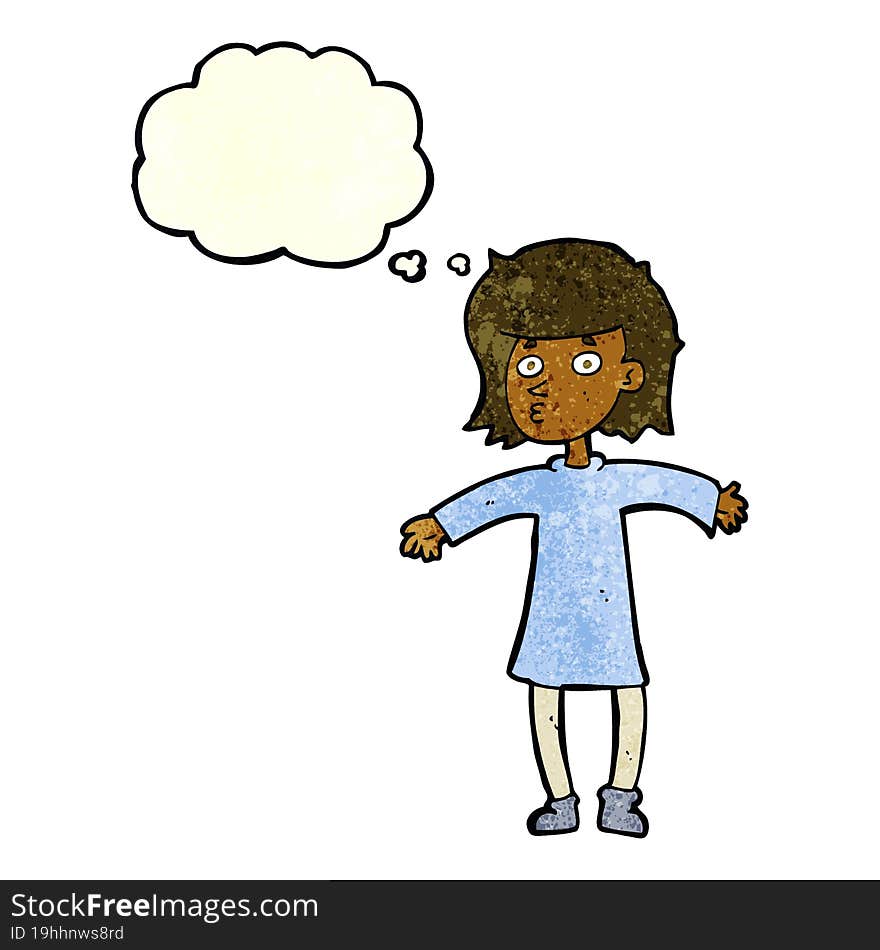 cartoon nervous woman with thought bubble