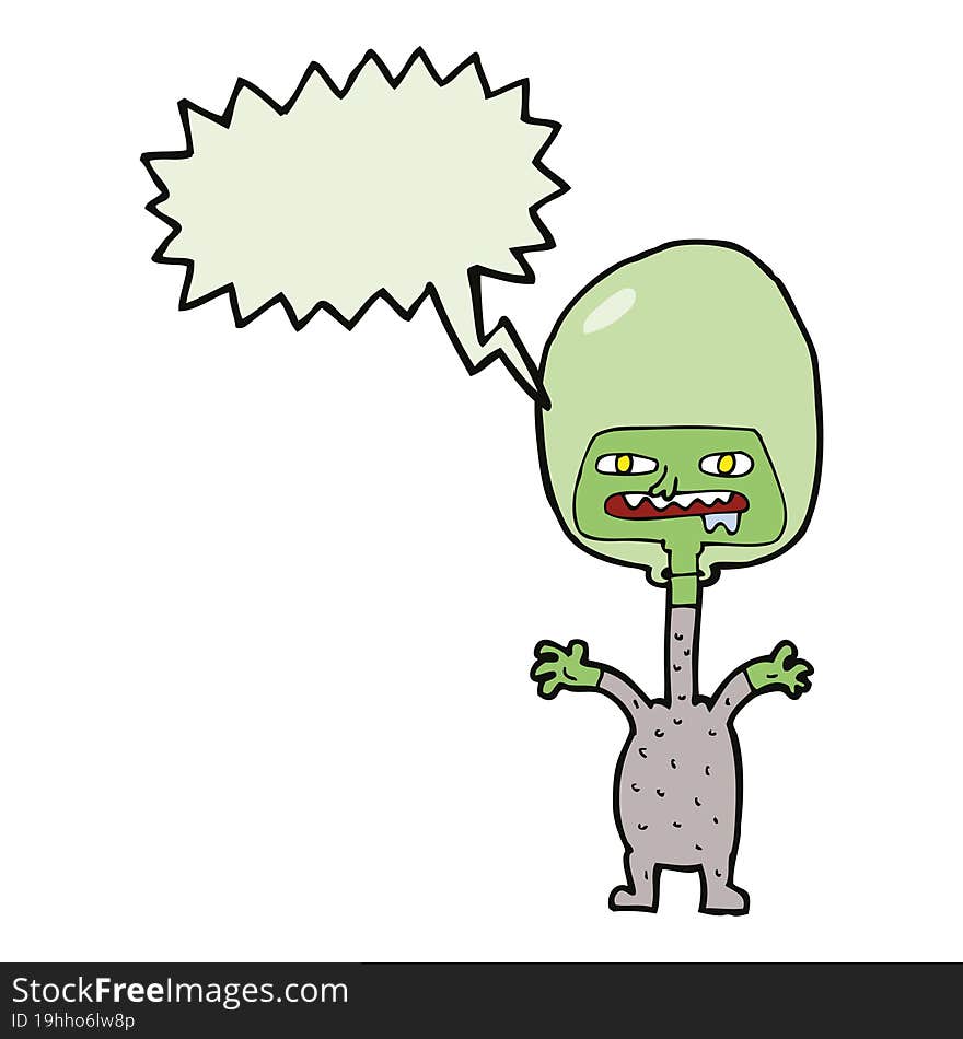 cartoon space alien with speech bubble