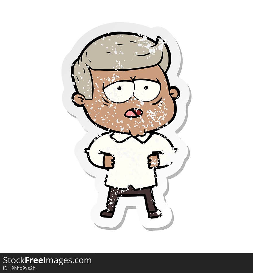 distressed sticker of a cartoon tired man