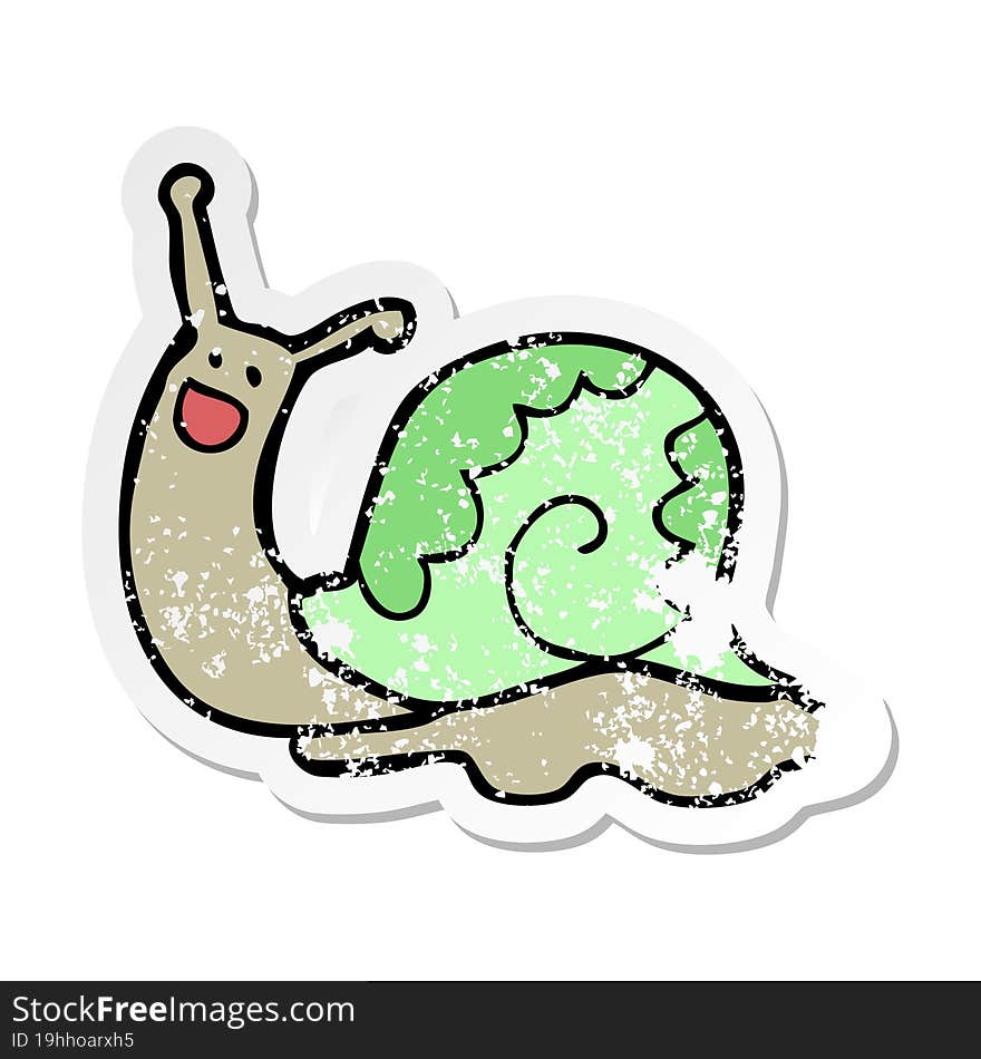 distressed sticker of a cute cartoon snail