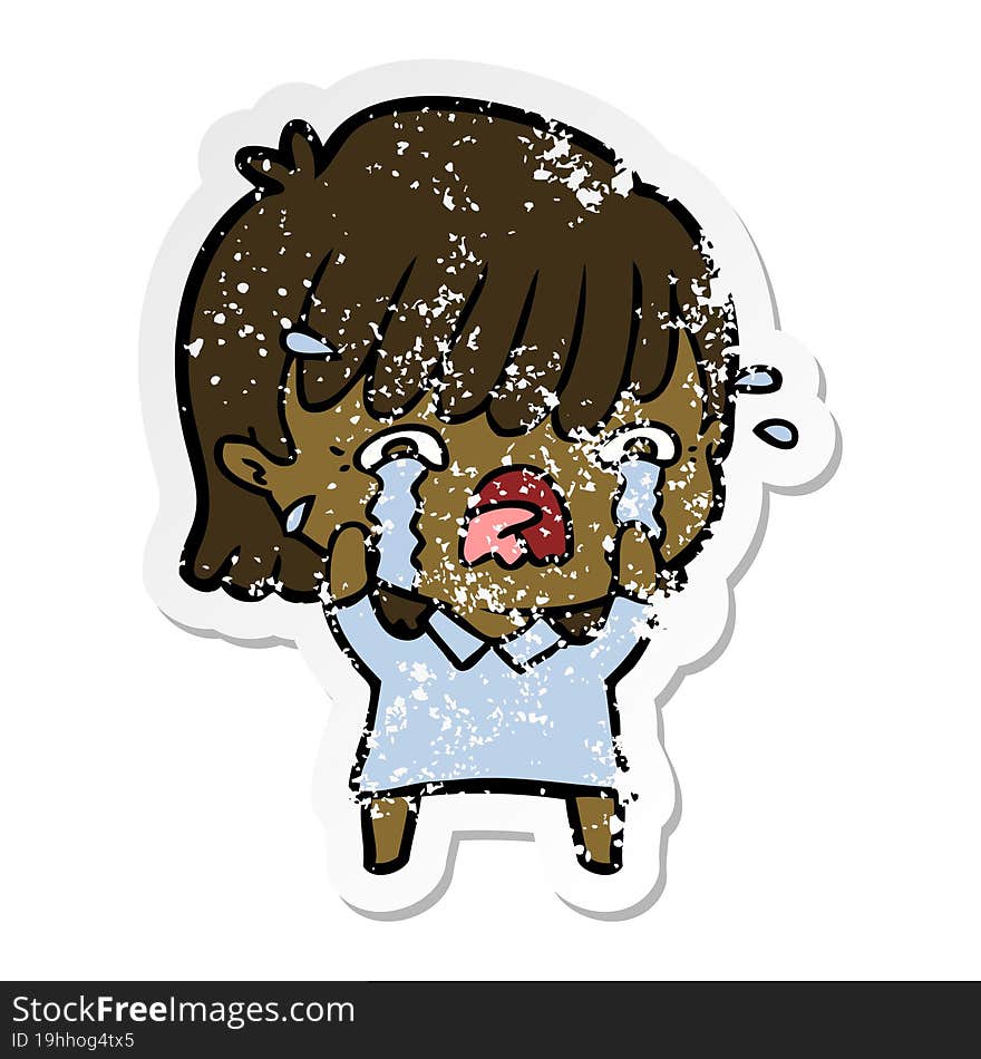 Distressed Sticker Of A Cartoon Girl Crying