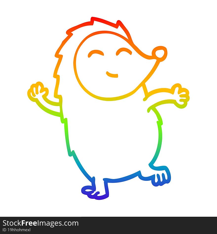 rainbow gradient line drawing of a cartoon dancing hedgehog