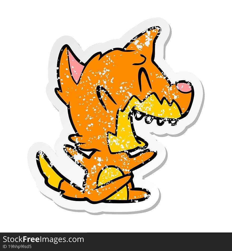 distressed sticker of a laughing fox cartoon